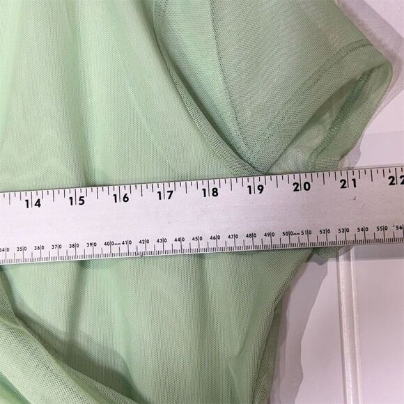 DKNY NWT Mint Green Mesh Wrap Top XL | Y2K Minimalist Layered V-Neck Blouse - Picture 3 of 8